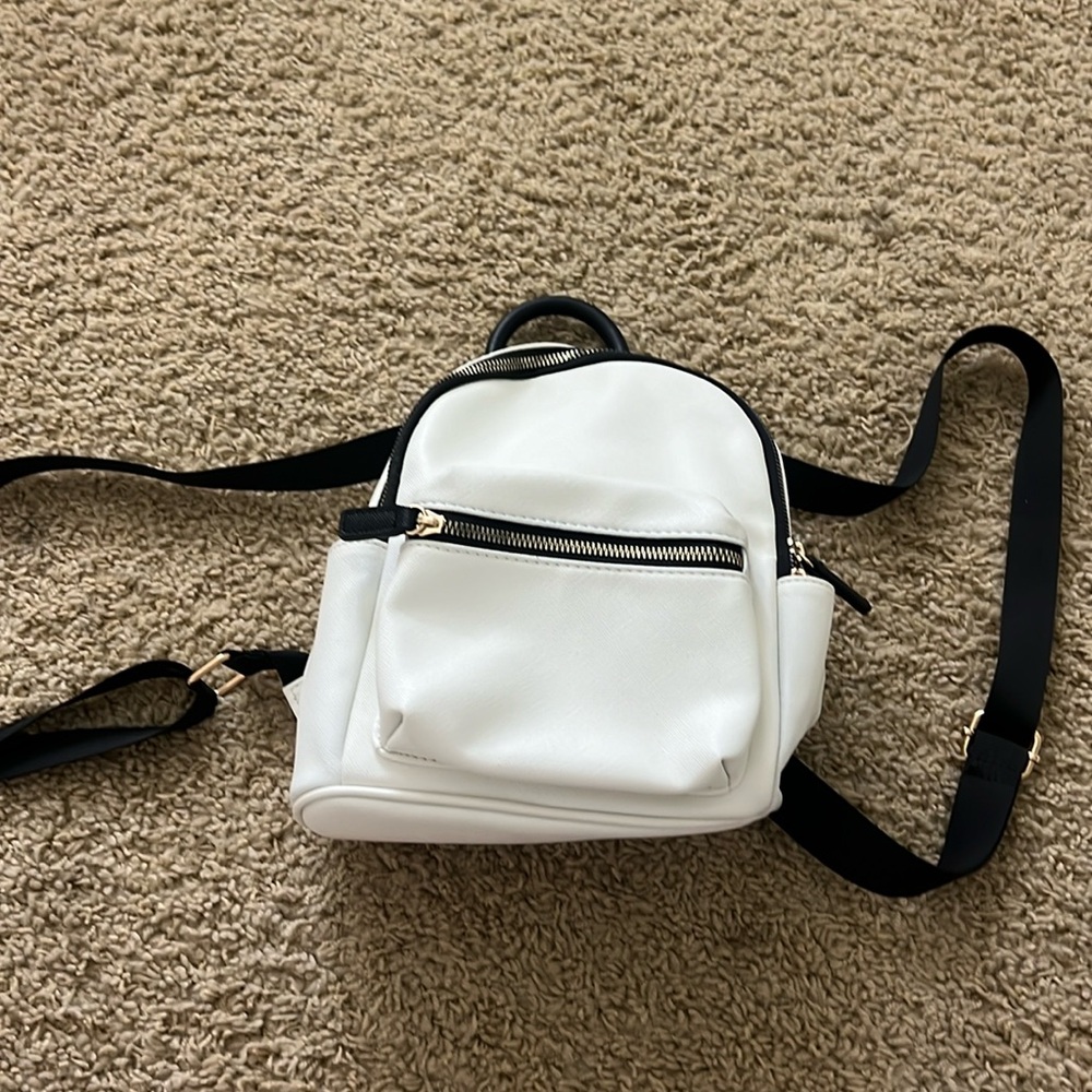 white, black & gold mini backpack